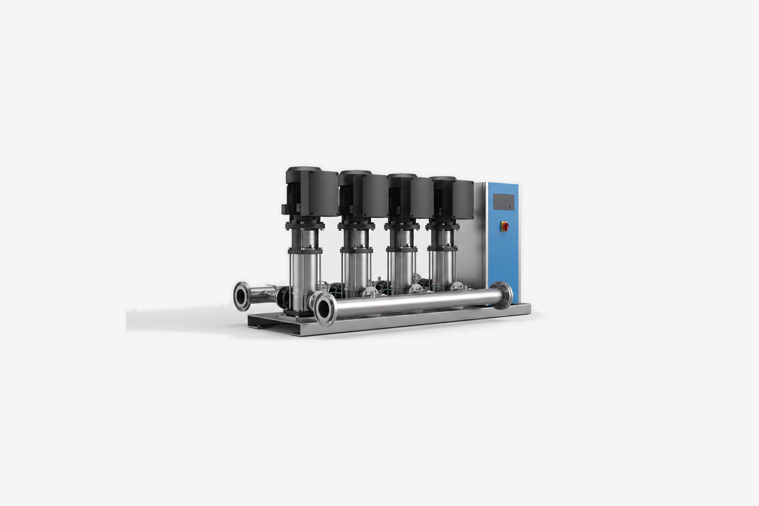 A complete packaged cold-water pressure booster set on a clean studio ground