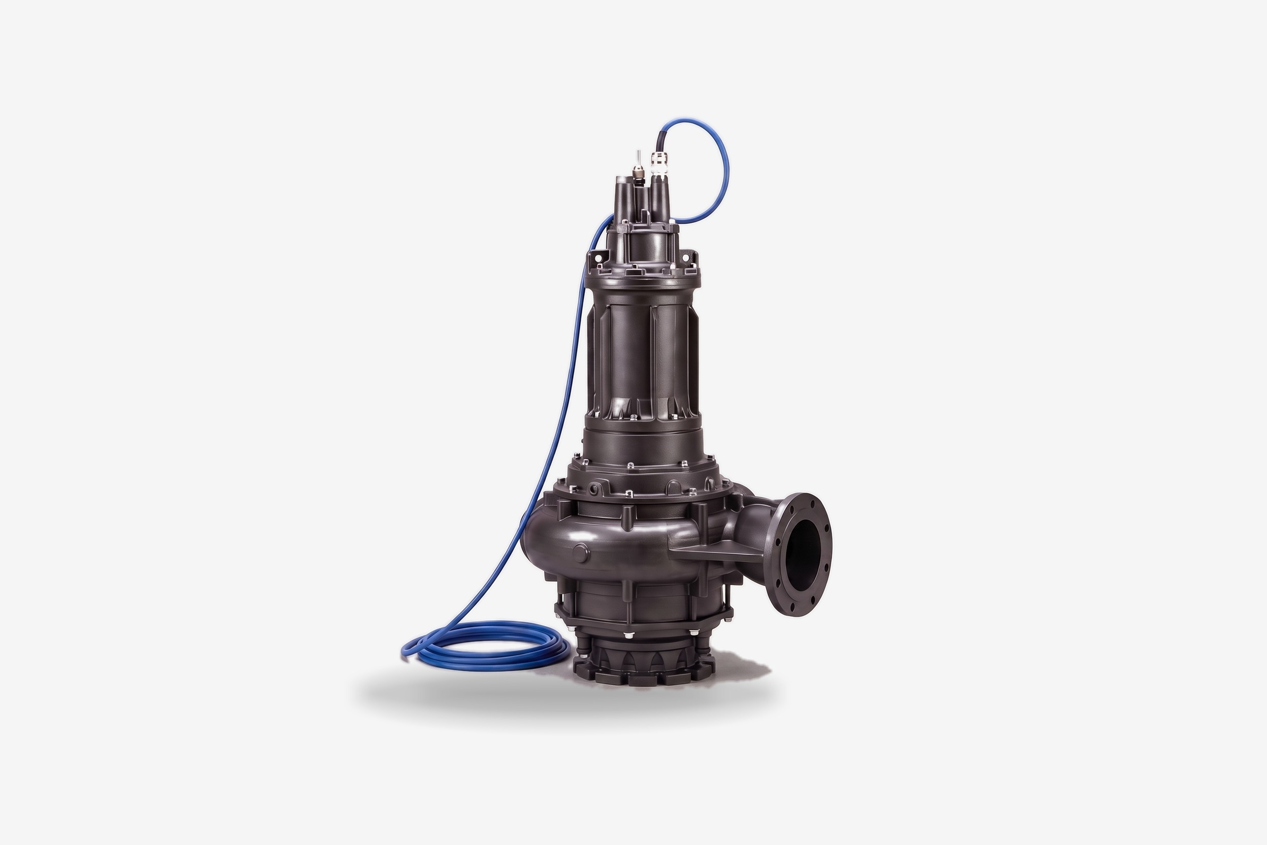 A submersible drainage pump on a clean studio ground