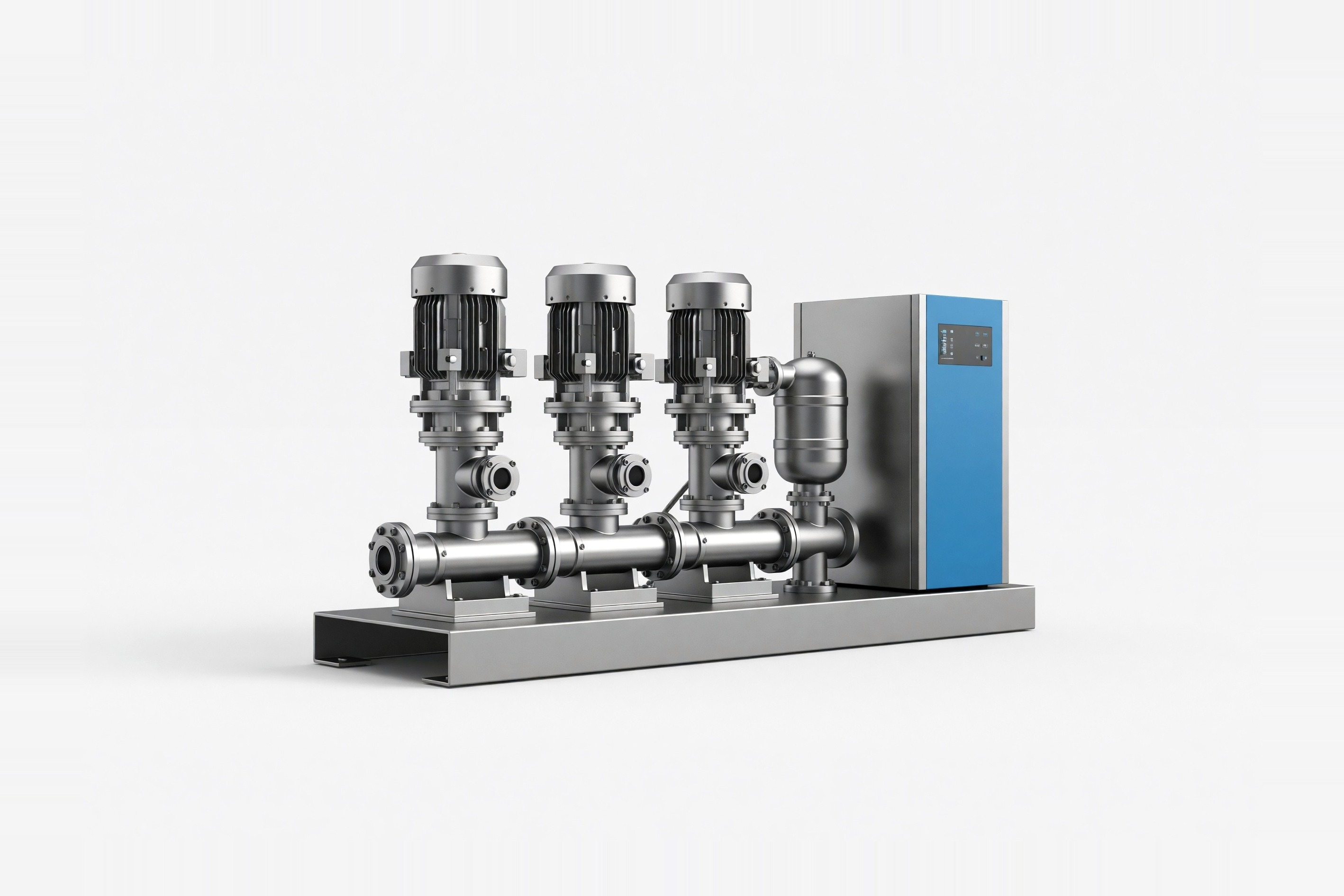 A complete packaged cold-water pressure booster set on a clean studio ground