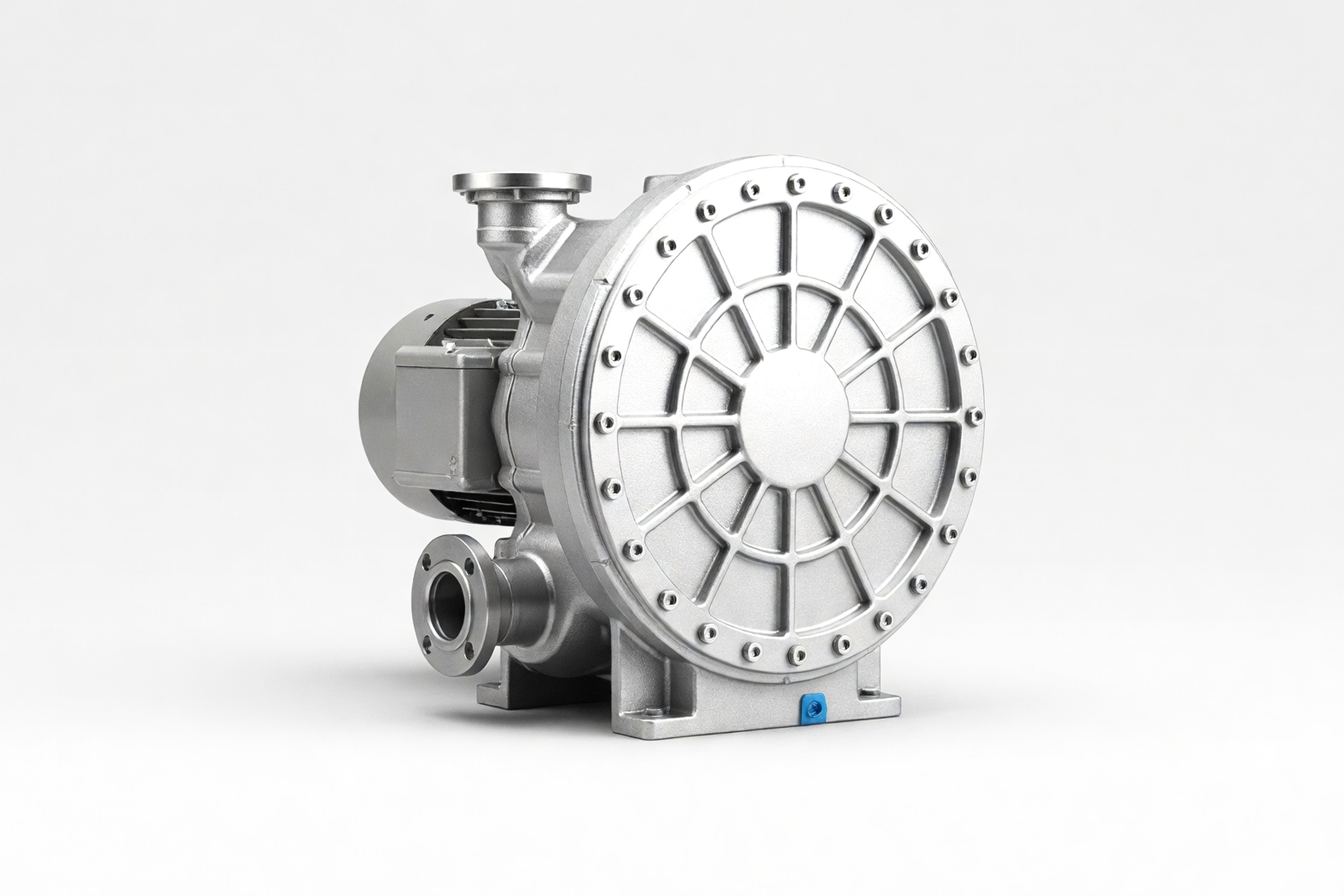 A complete industrial peristaltic hose pump on a clean studio ground