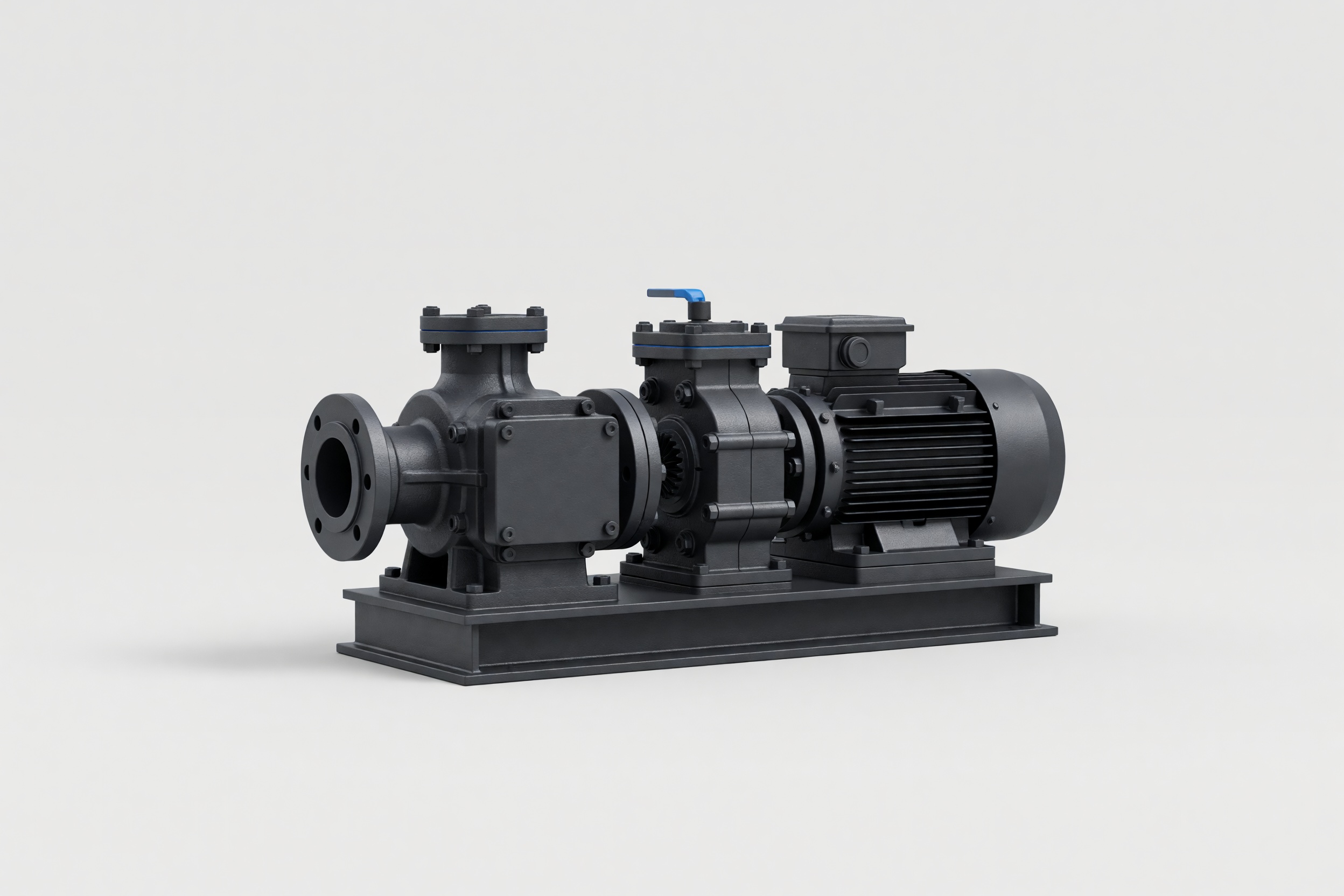 A complete industrial reciprocating pump unit on a clean studio ground